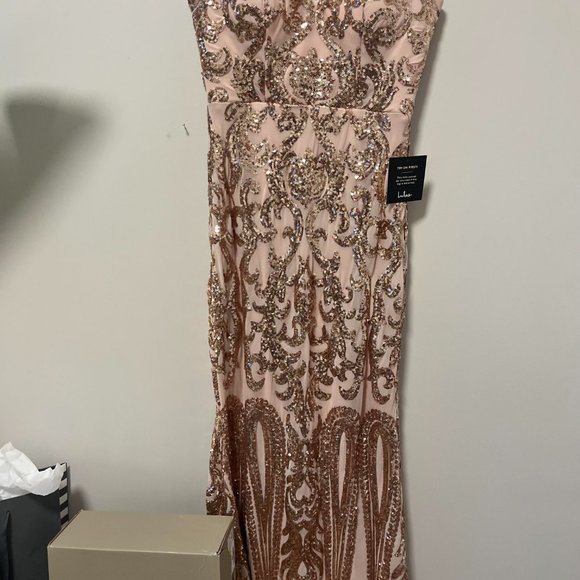 Rebecca Rose Gold Sequin Strapless Dress - Picture 4 of 7